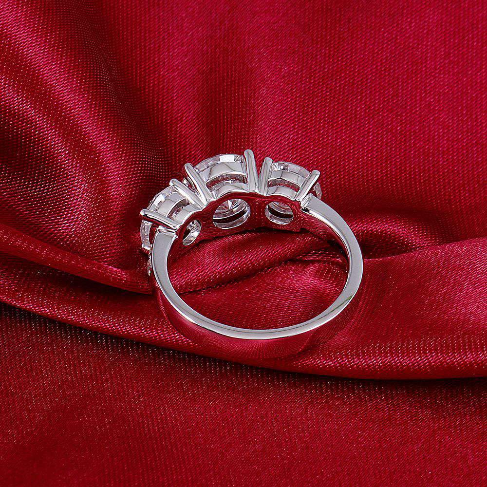 doveggs moissanite engagement rings 14k white gold 3.5 carat center 6.5mm-7.5mm-6.5mm three stone round moissanite ring for women - DovEggs-Seattle