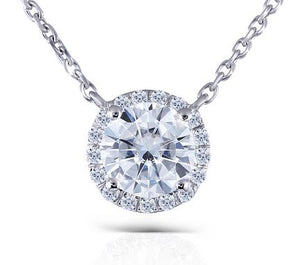 doveggs moissanite halo pendant necklace 14k white gold 1ct center 6.5mm moissanite pendant necklace with accents for women - DovEggs-Seattle