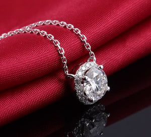 doveggs moissanite halo pendant necklace 14k white gold 1ct center 6.5mm moissanite pendant necklace with accents for women - DovEggs-Seattle