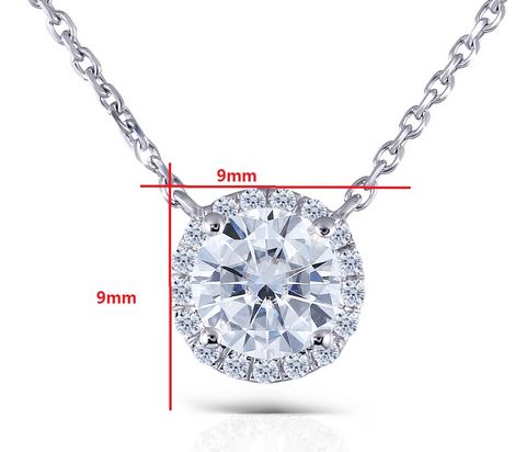 doveggs moissanite halo pendant necklace 14k white gold 1ct center 6.5mm moissanite pendant necklace with accents for women - DovEggs-Seattle