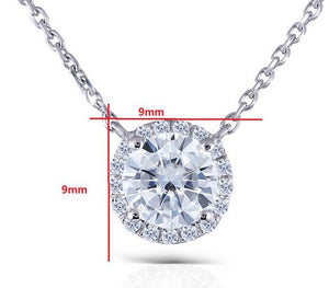 doveggs moissanite halo pendant necklace 14k white gold 1ct center 6.5mm moissanite pendant necklace with accents for women - DovEggs-Seattle