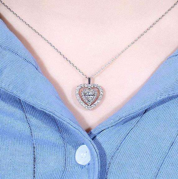doveggs moissanite halo pendant necklace with accents platinum plated silver 1 carat center 6.5mm g-h-i color heart shape moissanite for women - DovEggs-Seattle