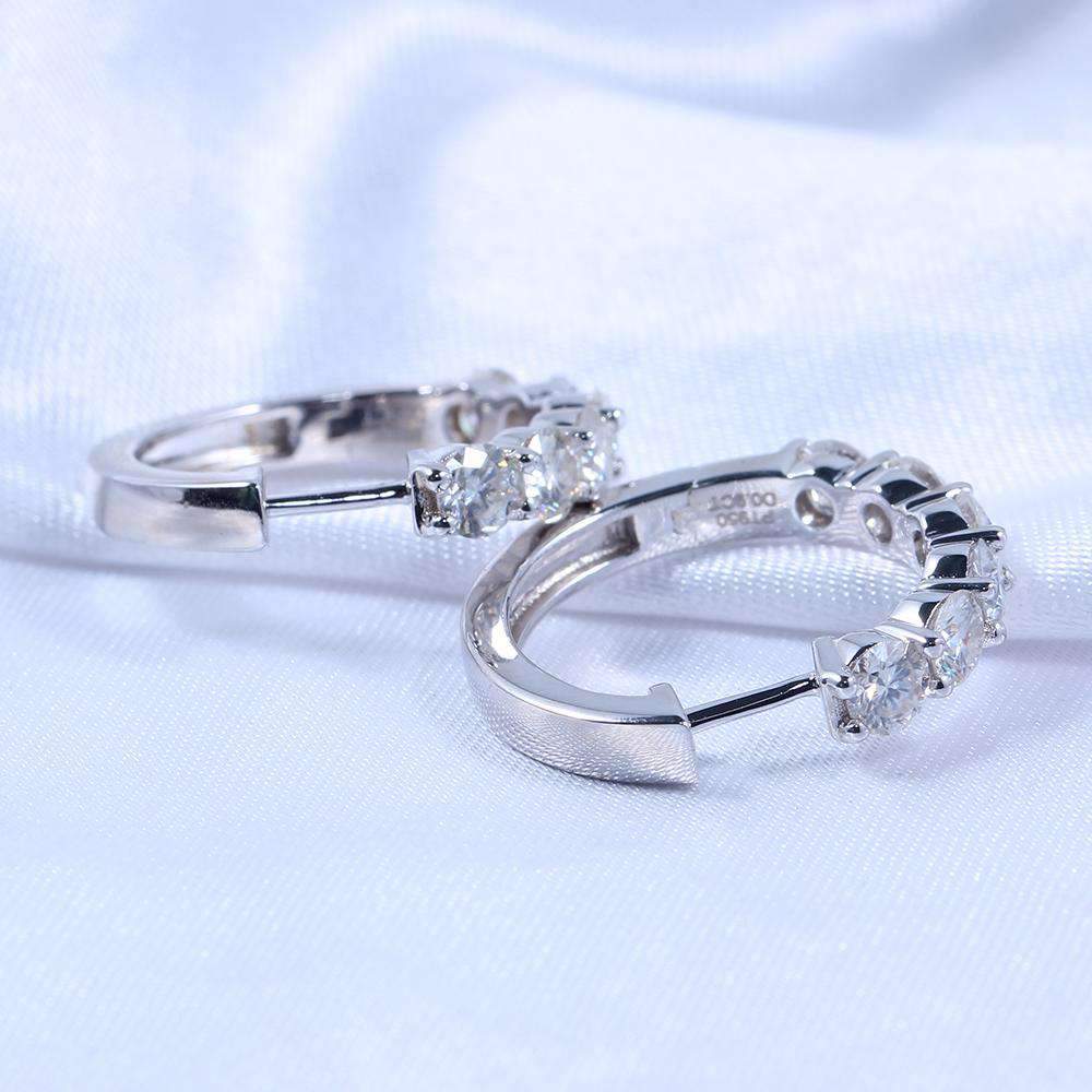 doveggs moissanite hoop earrings 10k white gold post 1.8 carat center 3.5mm round ghi color moissanite platinum plated silver  for women girls - DovEggs-Seattle