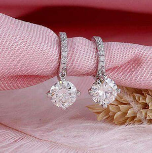 doveggs moissanite hoop earrings 14k white gold post 2 carat center 6.5mm g-h-i color round moissanite platinum plated silver for women - DovEggs-Seattle