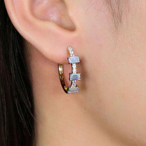 doveggs moissanite hoop earrings 14k yellow gold 1.8 carat center 3x5mm g-h color emerald moissanite earrings for women - DovEggs-Seattle