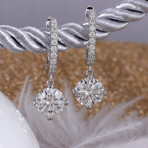 doveggs moissanite hoop earrings with accents 14K white gold 2 carat center 6.5mm round moissanite for women - DovEggs-Seattle