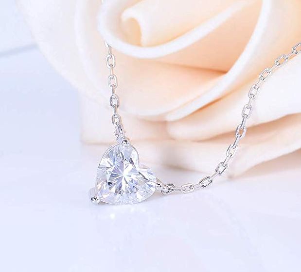 doveggs moissanite pendant 1ct 6.5mm heart shape moissanite pendant platinum plated silver DovEggs-Seattle 