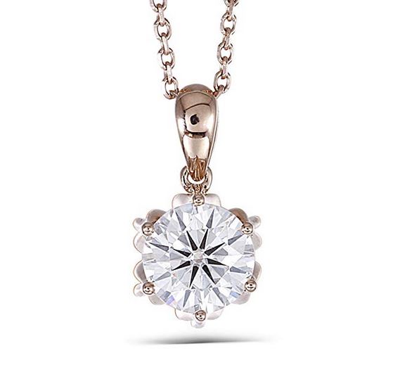 doveggs moissanite pendant necklace 14k rose gold 1ct center 6.5mm moissanite pendant necklace solitare with 18" 14k rose gold chain - DovEggs-Seattle