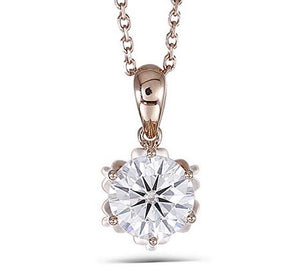 doveggs moissanite pendant necklace 14k rose gold 1ct center 6.5mm moissanite pendant necklace solitare with 18" 14k rose gold chain - DovEggs-Seattle