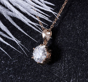doveggs moissanite pendant necklace 14k rose gold 1ct center 6.5mm moissanite pendant necklace solitare with 18" 14k rose gold chain - DovEggs-Seattle