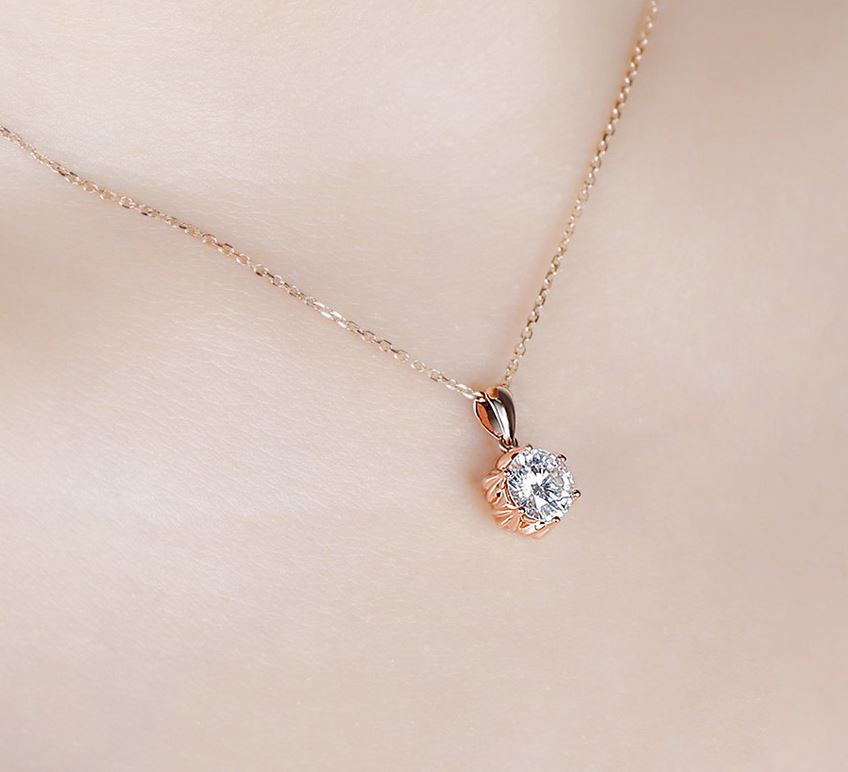 doveggs moissanite pendant necklace 14k rose gold 1ct center 6.5mm moissanite pendant necklace solitare with 18" 14k rose gold chain - DovEggs-Seattle