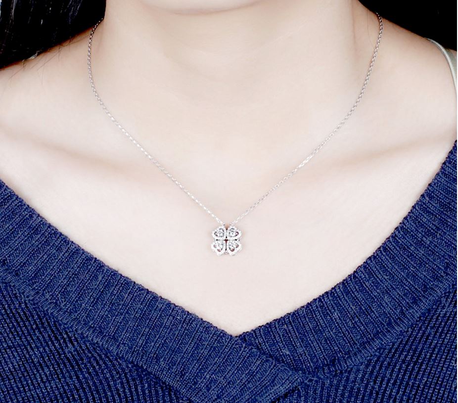 doveggs moissanite pendant necklace 14k white gold 0.4ct center 3mm moissanite pendant necklace with accents for women - DovEggs-Seattle
