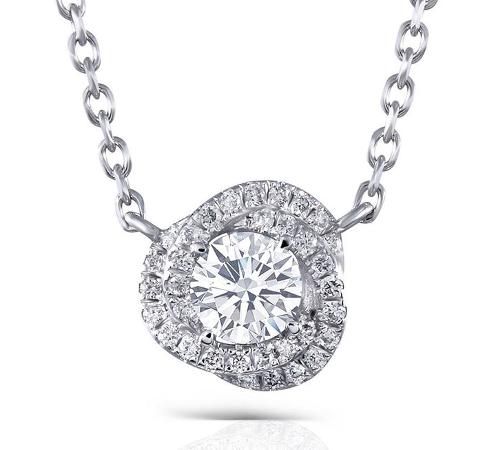 doveggs moissanite pendant necklace 14k white gold 0.5ct center 5mm moissanite halo pendant necklace with accents for women - DovEggs-Seattle