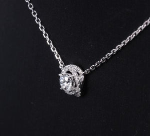 doveggs moissanite pendant necklace 14k white gold 0.5ct center 5mm moissanite halo pendant necklace with accents for women - DovEggs-Seattle