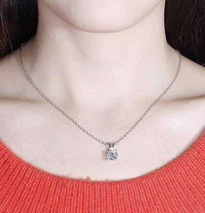 doveggs moissanite pendant necklace 14k white gold 1 carat center 6.5mm ghi color round moissanite with platinum plated silver chain for women - DovEggs-Seattle