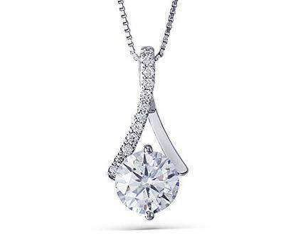 doveggs moissanite pendant necklace 14k white gold 1.5 carat center 7.5mm heart arrows cut moissanite for women - DovEggs-Seattle