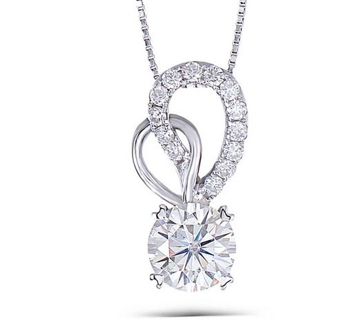 doveggs moissanite pendant necklace 14k white gold 1.5 carat center 7.5mm moissanite pendant necklace with accents for women - DovEggs-Seattle