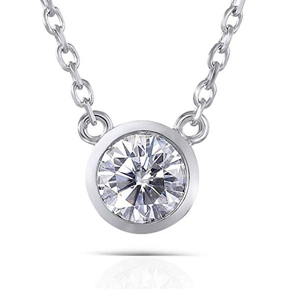 doveggs moissanite pendant necklace 14k white gold 1ct 6.5mm moissanite pendant necklace setting with 18" 14k white gold chain - DovEggs-Seattle