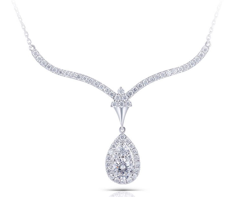 doveggs moissanite pendant necklace 14k white gold 1ct center 6.5mm moissanite halo pendant necklace for women - DovEggs-Seattle
