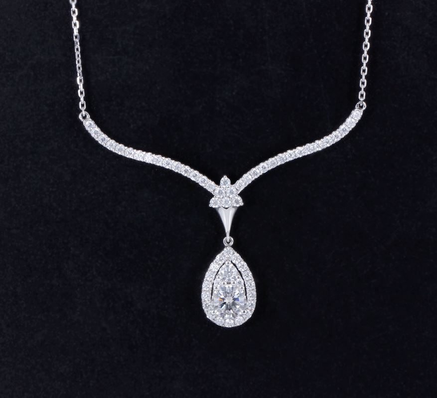 doveggs moissanite pendant necklace 14k white gold 1ct center 6.5mm moissanite halo pendant necklace for women - DovEggs-Seattle