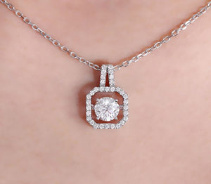 doveggs moissanite pendant necklace 14k white gold 1ct center 6.5mm moissanite halo pendant necklace with accents for women - DovEggs-Seattle