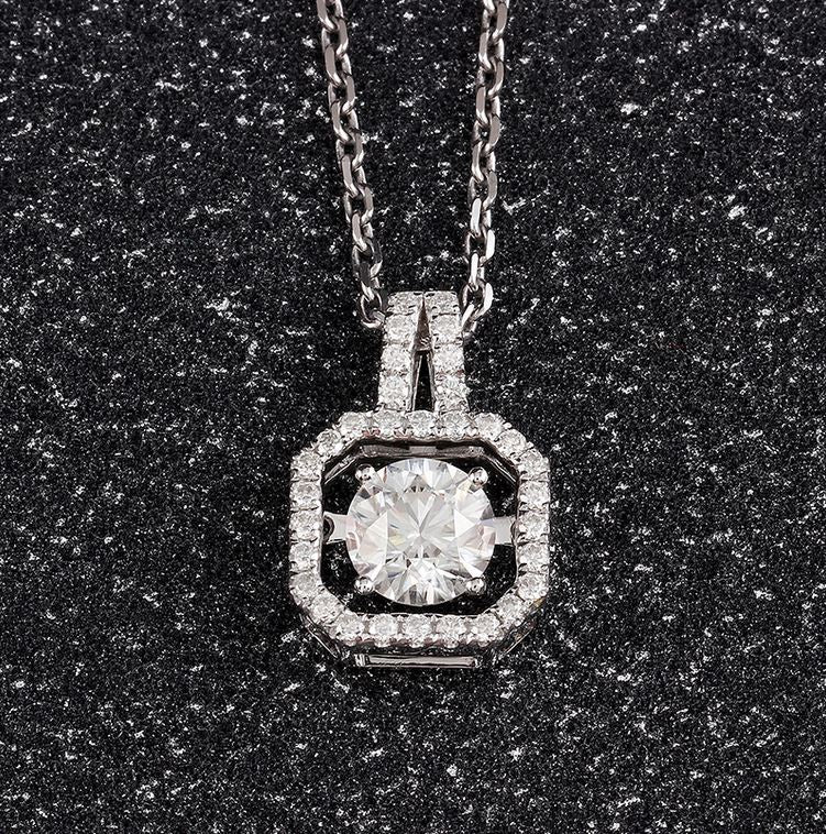 doveggs moissanite pendant necklace 14k white gold 1ct center 6.5mm moissanite halo pendant necklace with accents for women - DovEggs-Seattle