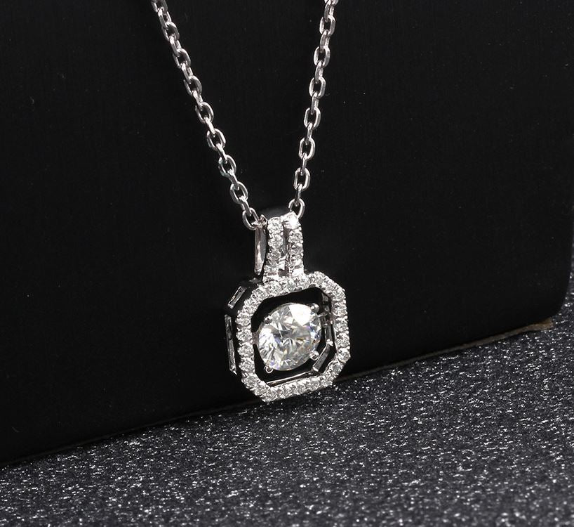 doveggs moissanite pendant necklace 14k white gold 1ct center 6.5mm moissanite halo pendant necklace with accents for women - DovEggs-Seattle