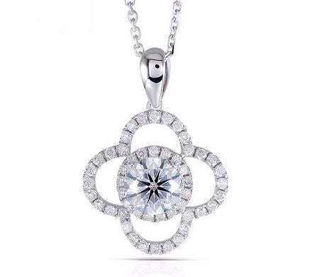 doveggs moissanite pendant necklace 14k white gold 1ct center 6.5mm moissanite pendant necklace with accents for women - DovEggs-Seattle