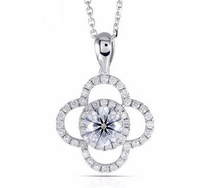 doveggs moissanite pendant necklace 14k white gold 1ct center 6.5mm moissanite pendant necklace with accents for women - DovEggs-Seattle