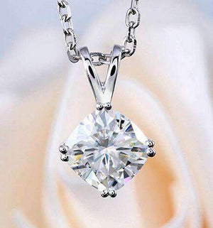 doveggs moissanite pendant necklace 14k white gold 2 carat center 7.5mm g-h color cushion moissanite for women - DovEggs-Seattle