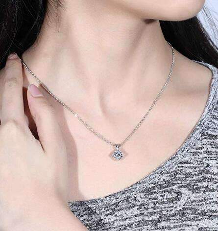 doveggs moissanite pendant necklace 14k white gold 2 carat center 7.5mm g-h color cushion moissanite for women - DovEggs-Seattle