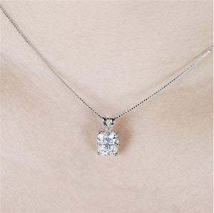 doveggs moissanite pendant necklace 14k white gold 2 carat center 7X8mm ghi color cushion moissanite with platinum plated silver chain for women - DovEggs-Seattle