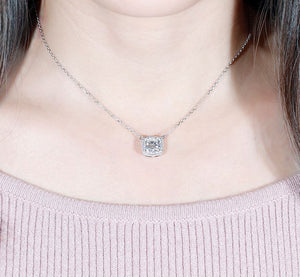 doveggs moissanite pendant necklace 14k white gold 2.5ct 8mm cushion halo pendant necklace with accents for women - DovEggs-Seattle
