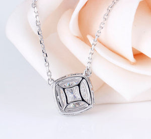 doveggs moissanite pendant necklace 14k white gold 2.5ct 8mm cushion halo pendant necklace with accents for women - DovEggs-Seattle