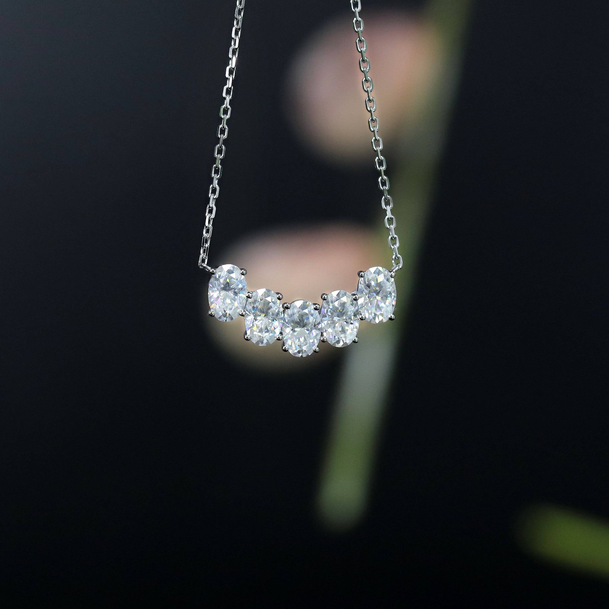 doveggs moissanite pendant necklace 14k white gold 2.75 carat center 4X6mm oval cut moissanite pendant with 14k white gold chain for women - DovEggs-Seattle
