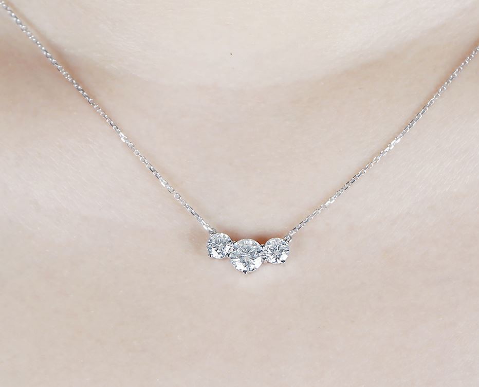 doveggs moissanite pendant necklace 14k white gold 2ct 5mm-6.5mm-5mm moissanite pendant necklace three stone for women - DovEggs-Seattle