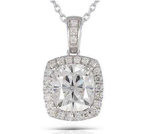 doveggs moissanite pendant necklace 14k white gold 2ct center 7x8mm cushion moissanite halo pendant necklace with accents for women - DovEggs-Seattle