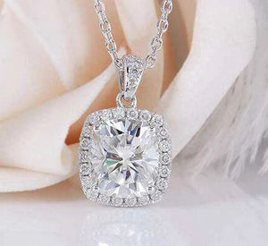 doveggs moissanite pendant necklace 14k white gold 2ct center 7x8mm cushion moissanite halo pendant necklace with accents for women - DovEggs-Seattle