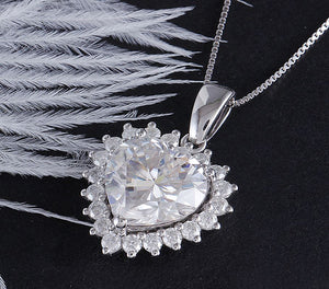 doveggs moissanite pendant necklace 14k white gold 5ct center 11mm heart shape moissanite halo pendant necklace with accents for women - DovEggs-Seattle