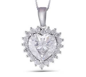 doveggs moissanite pendant necklace 14k white gold 5ct center 11mm heart shape moissanite halo pendant necklace with accents for women - DovEggs-Seattle