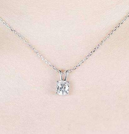 doveggs moissanite pendant necklace platinum plated silver 2 carat center 7X8mm g-h-i color cushion moissanite with 18" platinum plated silver chain for women - DovEggs-Seattle