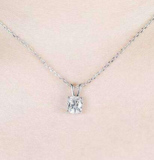 doveggs moissanite pendant necklace platinum plated silver 2 carat center 7X8mm g-h-i color cushion moissanite with 18" platinum plated silver chain for women - DovEggs-Seattle