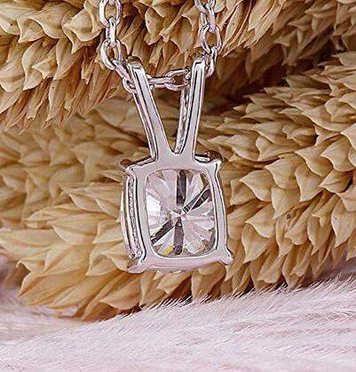 doveggs moissanite pendant necklace platinum plated silver 2 carat center 7X8mm g-h-i color cushion moissanite with 18" platinum plated silver chain for women - DovEggs-Seattle