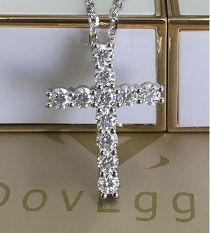 doveggs moissanite platinum plated silver 1.1 carat round moissanite cross pendant necklace DovEggs-Seattle 