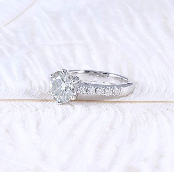 doveggs moissanite platinum plated silver 2 carat round moissanite engagement ring DovEggs-Seattle 