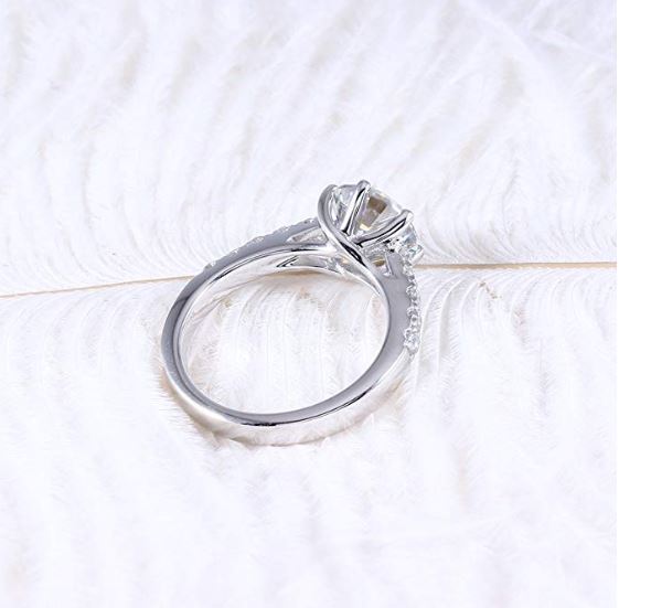 doveggs moissanite platinum plated silver 2 carat round moissanite engagement ring DovEggs-Seattle 