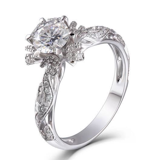 doveggs moissanite rings 14k white gold 1ct 6.5mm moissanite engagement ring with accents - DovEggs-Seattle
