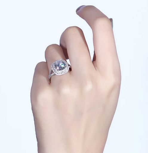 doveggs moissanite rings 14k white gold 3ct 9mm moissanite engagement ring with accent for women - DovEggs-Seattle