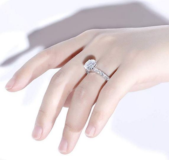 doveggs moissanite rings 14k white gold 3ct 9mm moissanite engagement rings with accents for women - DovEggs-Seattle