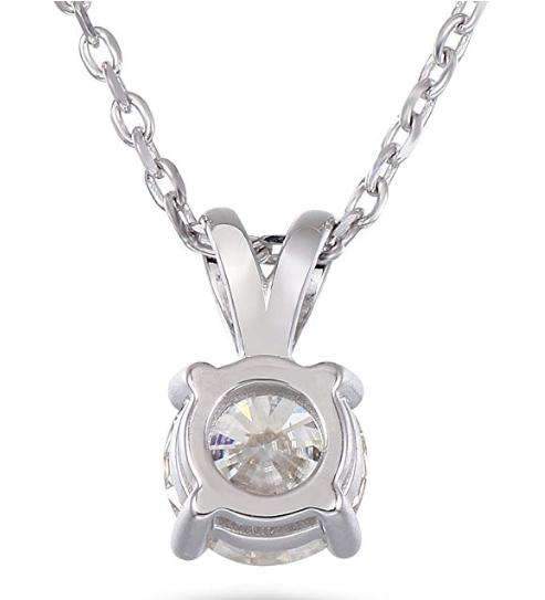 doveggs moissanite solitare pendant necklace platinum plated silver 2 carat center 8mm ghi color round moissanite pendant - DovEggs-Seattle